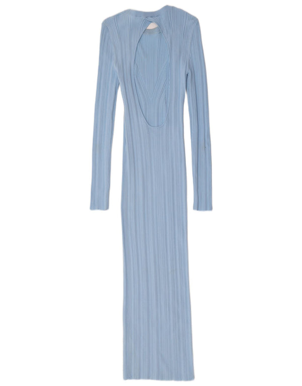 Zara Dame Maxi Langærmet Jumper Kjole UK 12 Medium Blue Nylon