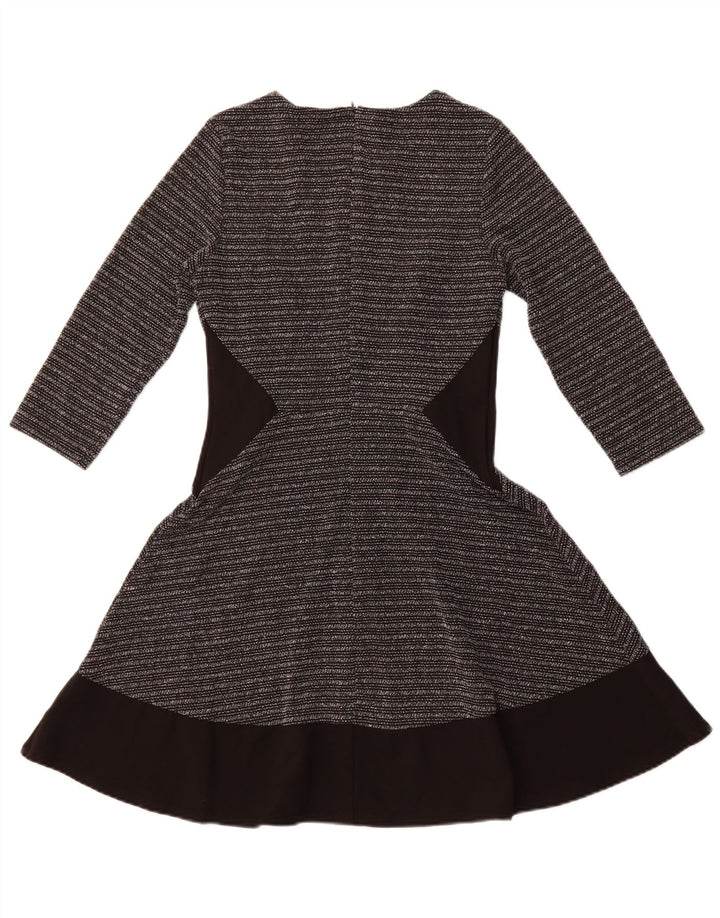 OASIS Dame 3/4 ærmet A-Line Kjole UK 8 Lille sort stribet polyester