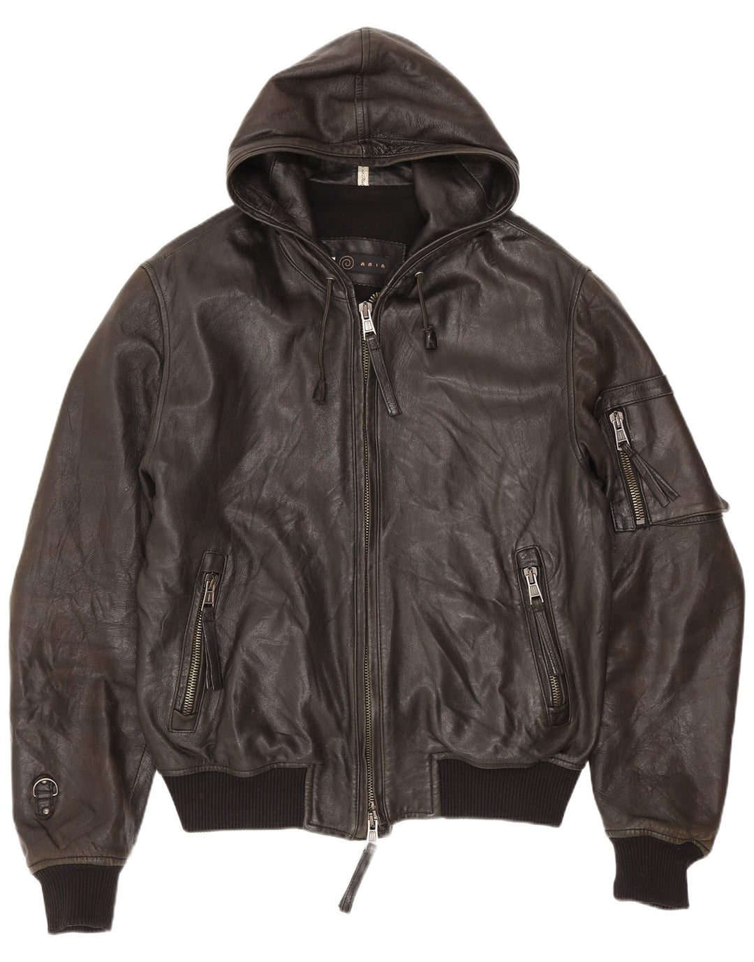 Aria Herre Hooded Læder Bomber Jacket IT 50 Large Black