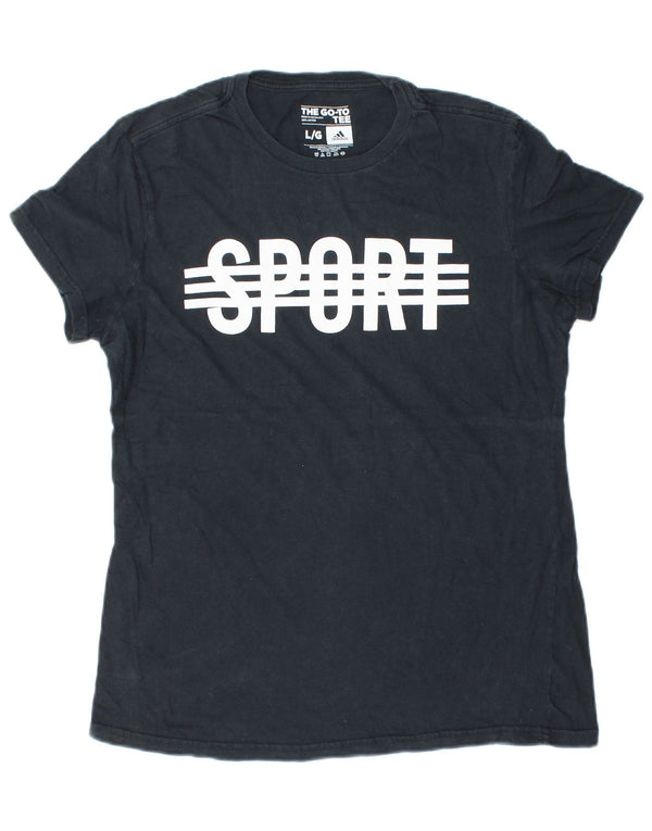 Adidas Dame Grafisk T-Shirt Top UK 14 Stor Marineblå Bomuld