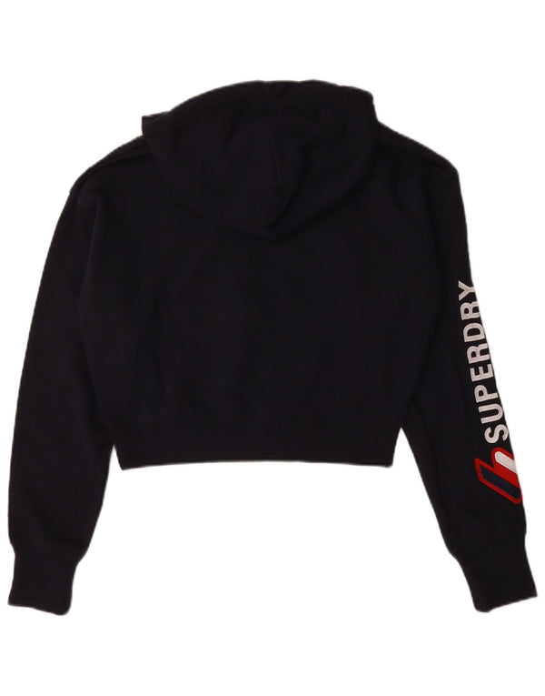 Superdry Womens Oversized Crop Graphic Hoodie Jumper UK 8 Small Navy Blue