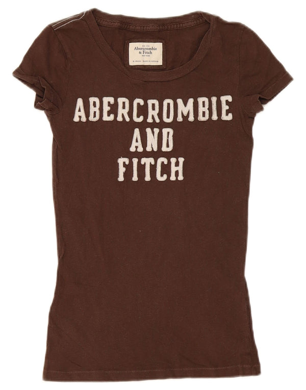 Abercrombie & Fitch Grafisk T-shirt top til kvinder UK 4 XS brun bomuld