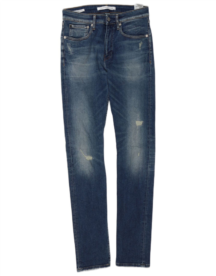 CALVIN KLEIN Distressed Skinny Jeans til mænd W28 L32 Blå Bomuld