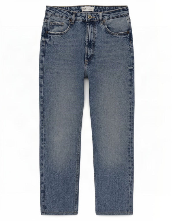 Zara Womens Crop Højtaljede Jeans EU 38 Small W28 L24 Blå Bomuld