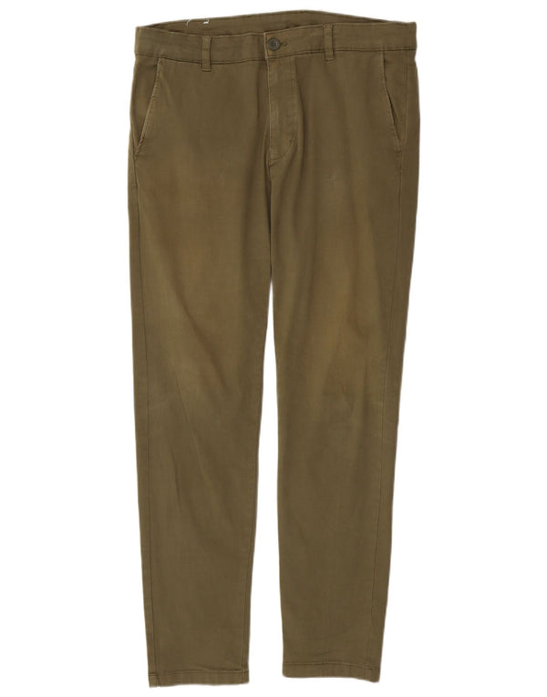 Zara Herre Slim Chino Bukser EU 42 Large W32 L30 Khaki Bomuld