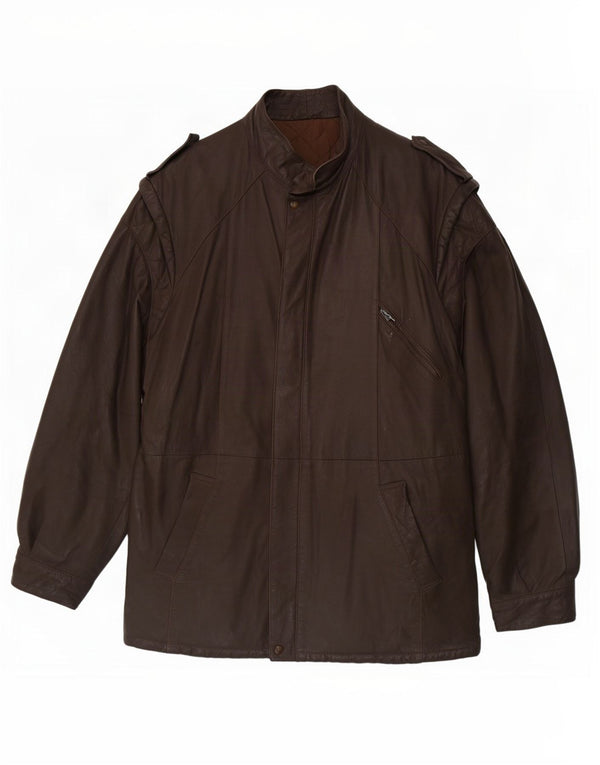 Vintage Herre Military Læderjakke IT 54 2XL Brun