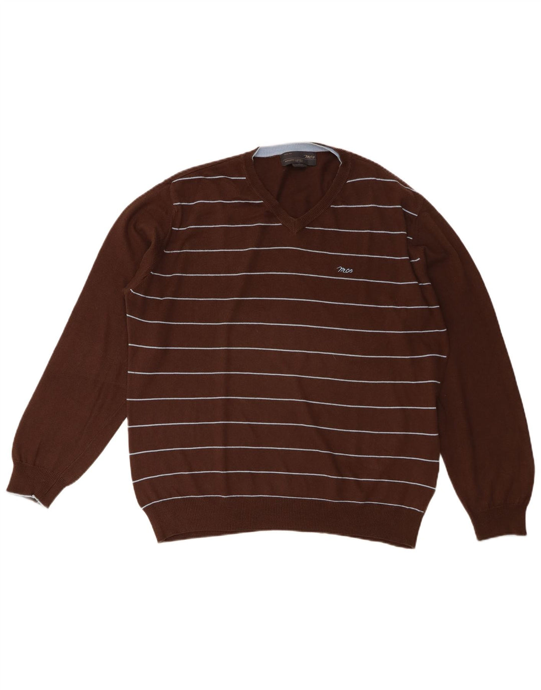Marlboro Classics Herre V-hals sweater Stor brun stribet bomuld