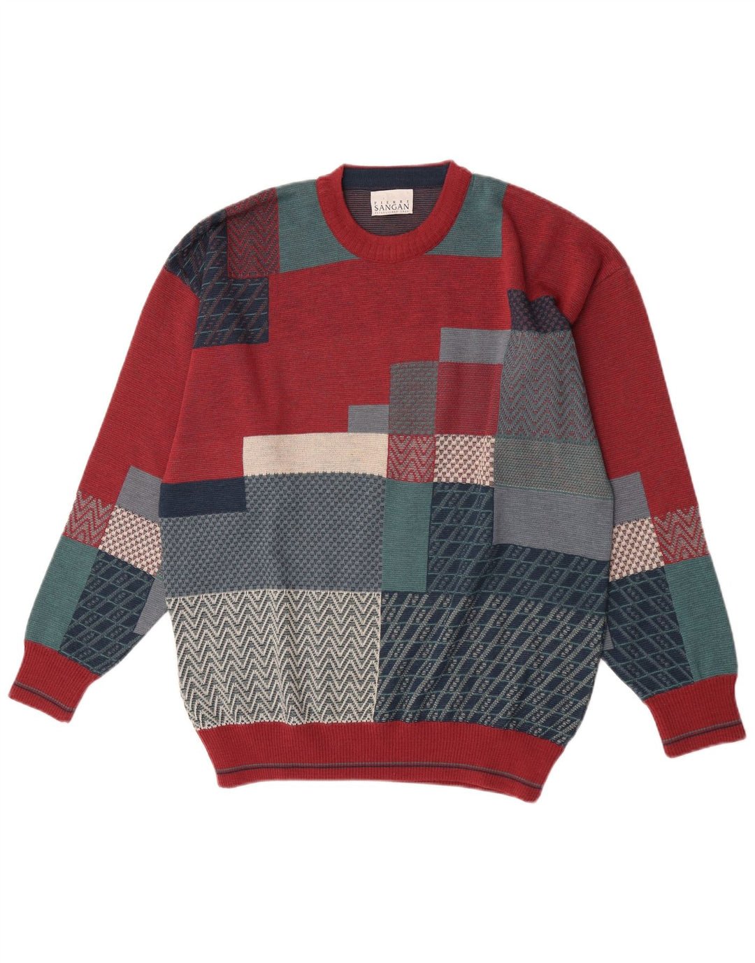 Pierre Sangan Herre sweater med rund hals XL flerfarvet farveblok