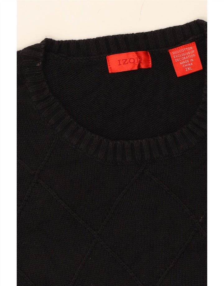 IZOD Mens Crew Neck Jumper Sweater 2XL Black Argyle/Diamond Cotton Vintage Izod and Second-Hand Izod from Messina Hembry 