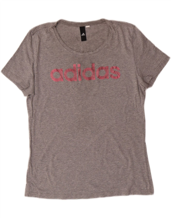 ADIDAS Womens Graphic T-Shirt Top UK 14 Large Grey Vintage Adidas and Second-Hand Adidas from Messina Hembry 