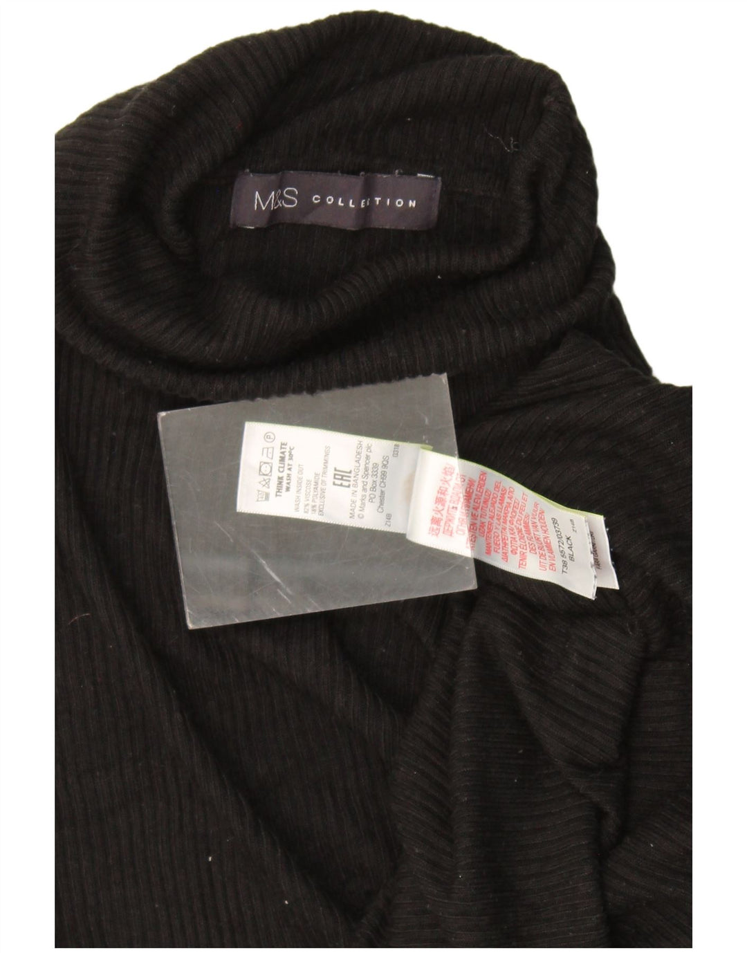 Marks & Spencer Dame Roll Neck Jumper Sweater UK 16 Large Black Viscose