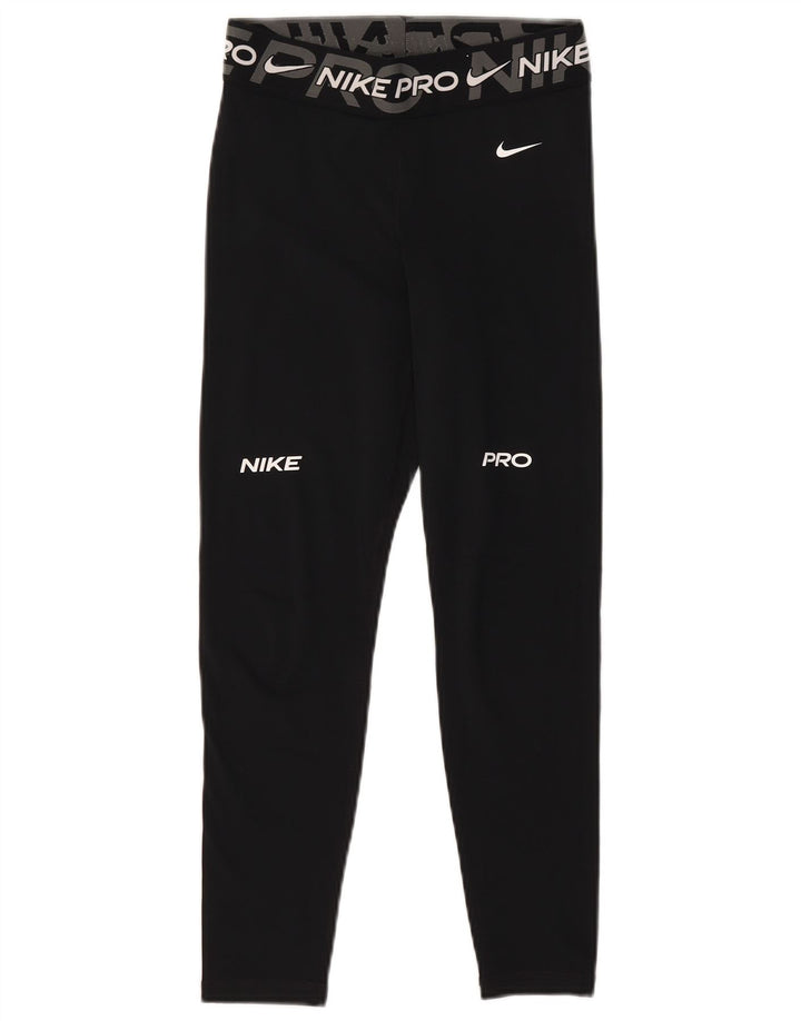 Nike Dame Dri Fit Grafiske Leggings UK 10 Small Black Polyester