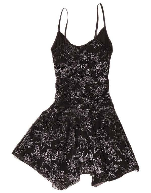 Jane Norman Dame Ærmeløs Asymmetrisk Kjole UK 14 Medium Black Floral