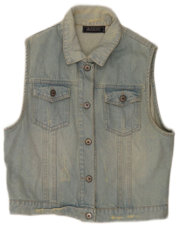 Vintage Womens Crop Denim Gilet UK 18 XL Blue Cotton