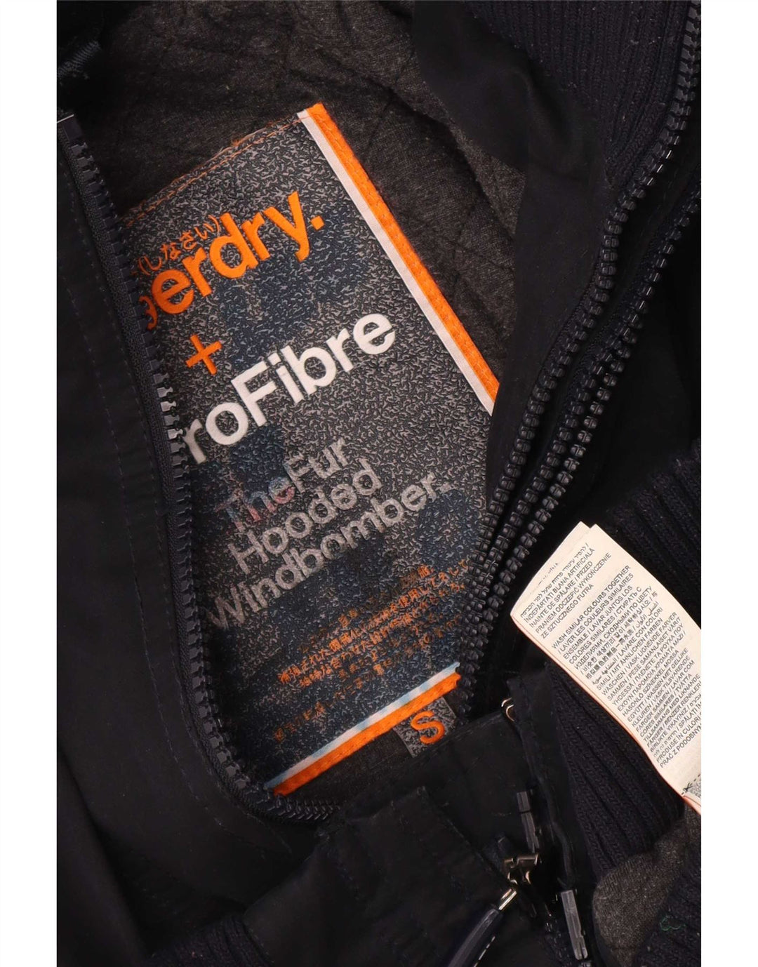 Superdry Herre Windbomber Bomberjakke med hætte UK 36 Small Navy Blue