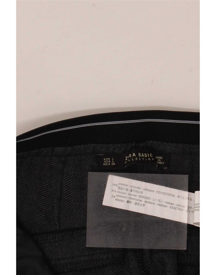 Zara Dame Slim Chino Bukser Large W30 L28 Sort sildebenspolyester
