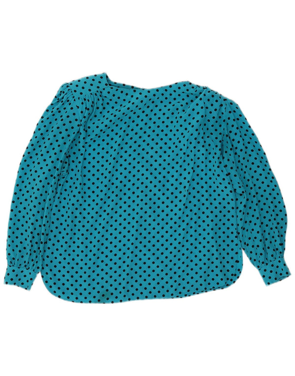 Vintage Dame Langærmet Bluse Top UK 16 Large Blue Spotted