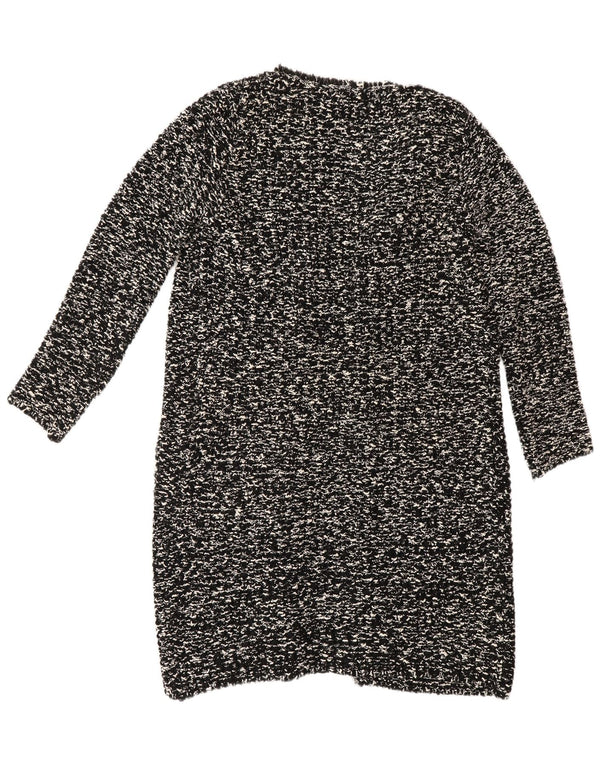 Zara Womens Longline Cardigan Sweater UK 14 Medium Black Flecked