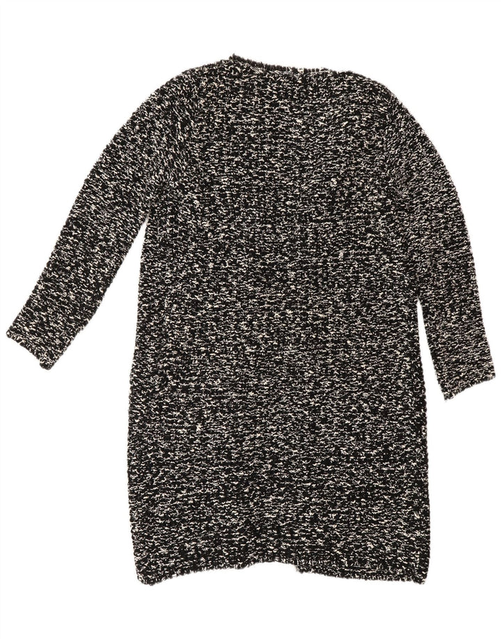 Zara Womens Longline Cardigan Sweater UK 14 Medium Black Flecked