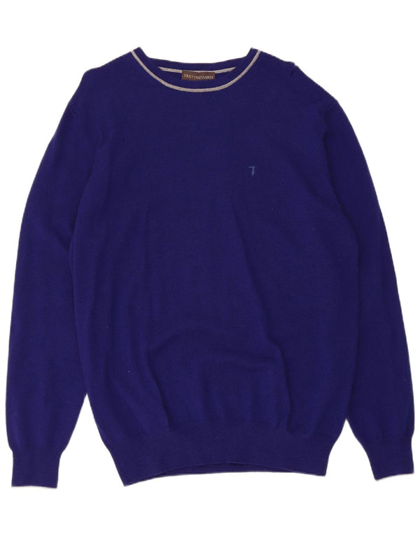 Trussardi Herre Boat Neck Jumper Sweater XL Navy Blue Cashmere