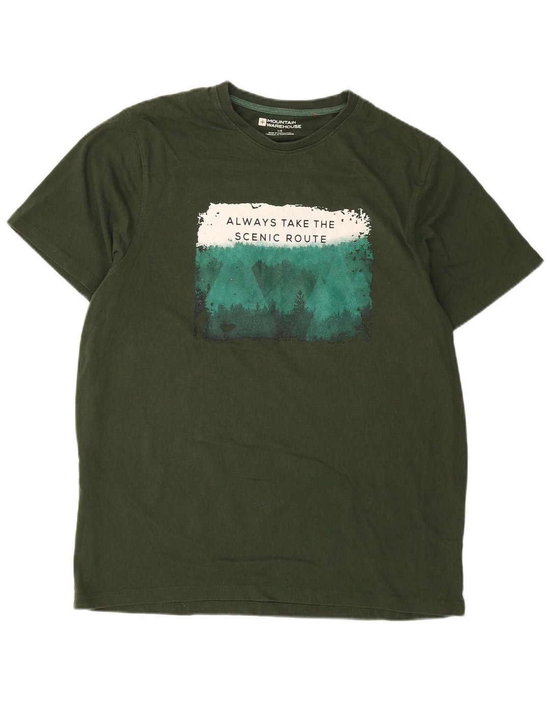 MOUNTAIN WAREHOUSE Herre Grafisk T-Shirt Top Stor Grøn Bomuld