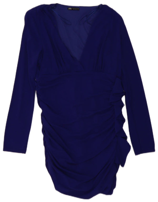 Zara Womens Long Sleeve Bodycon Dress UK 18 XL Navy Blue Polyester