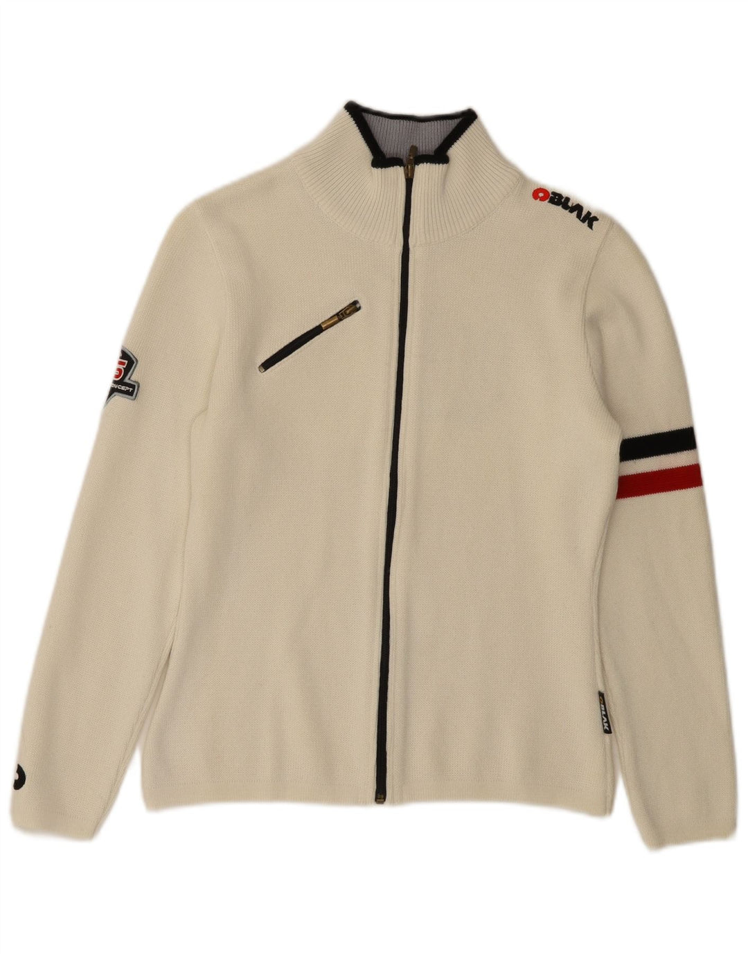 Vintage kvinders grafisk cardigan sweater UK 10 Small Off White