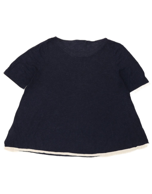 Boden Dame T-Shirt Top UK 14 Large Navy Blue Linen