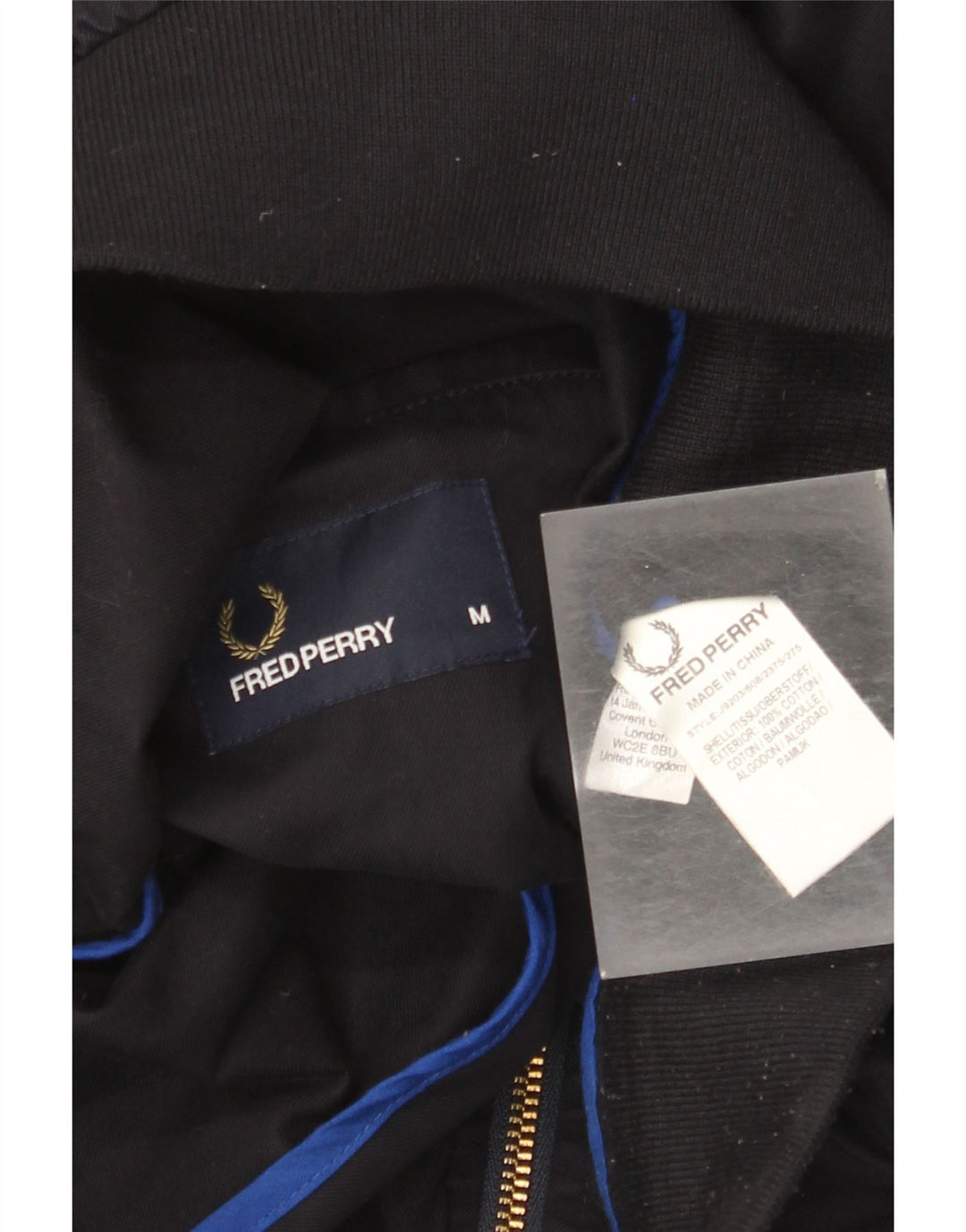 Fred Perry Herre Bomber Jacket UK 38 Medium Navy Blue Bomuld