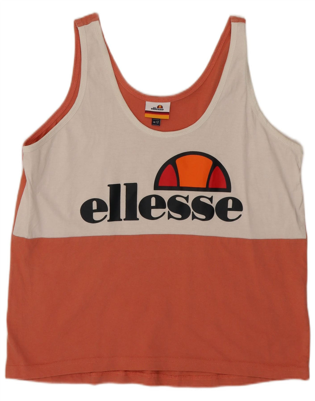 Ellesse Kvinders Grafisk Vest Top UK 12 Medium Orange Colourblock Bomuld