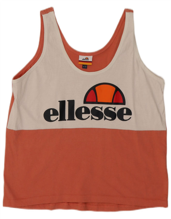 Ellesse Kvinders Grafisk Vest Top UK 12 Medium Orange Colourblock Bomuld