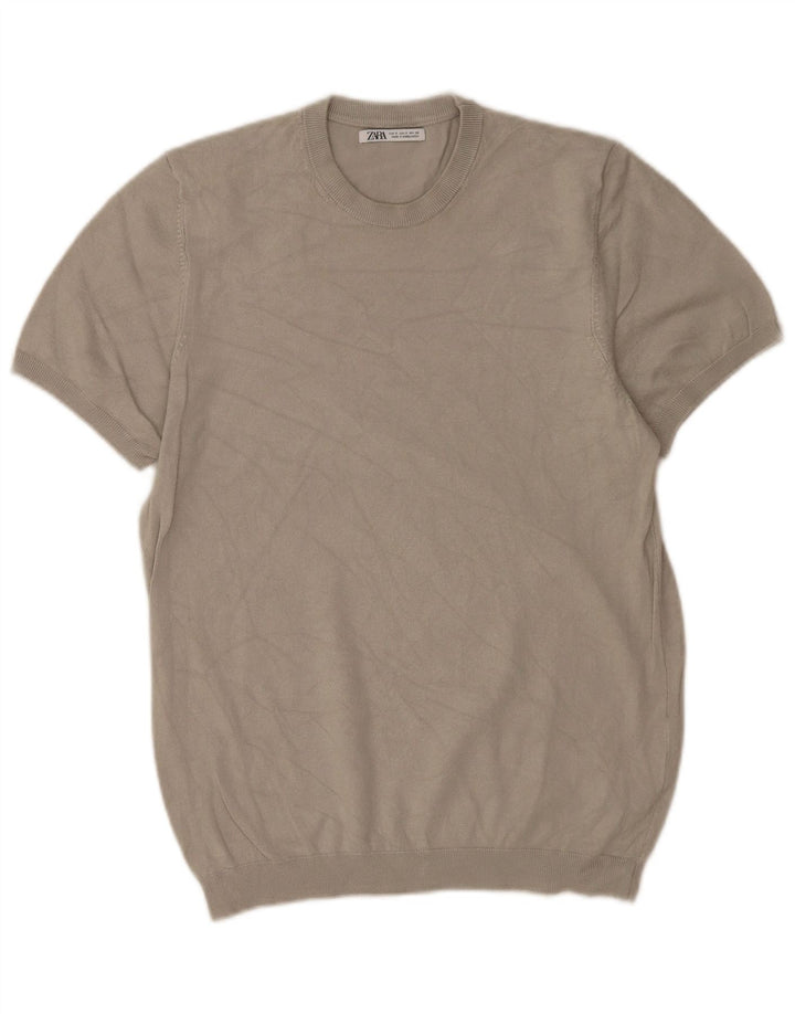 Zara Herre kortærmet rund hals sweater lille grå viskose