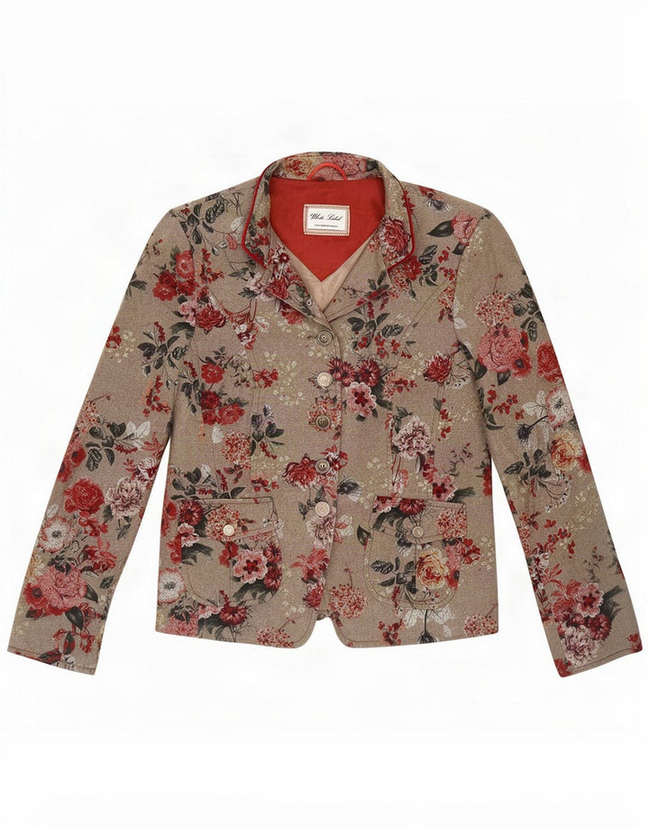White Label Dame 5 Button Blazer Jacket UK 14 Medium Grey Floral Cotton