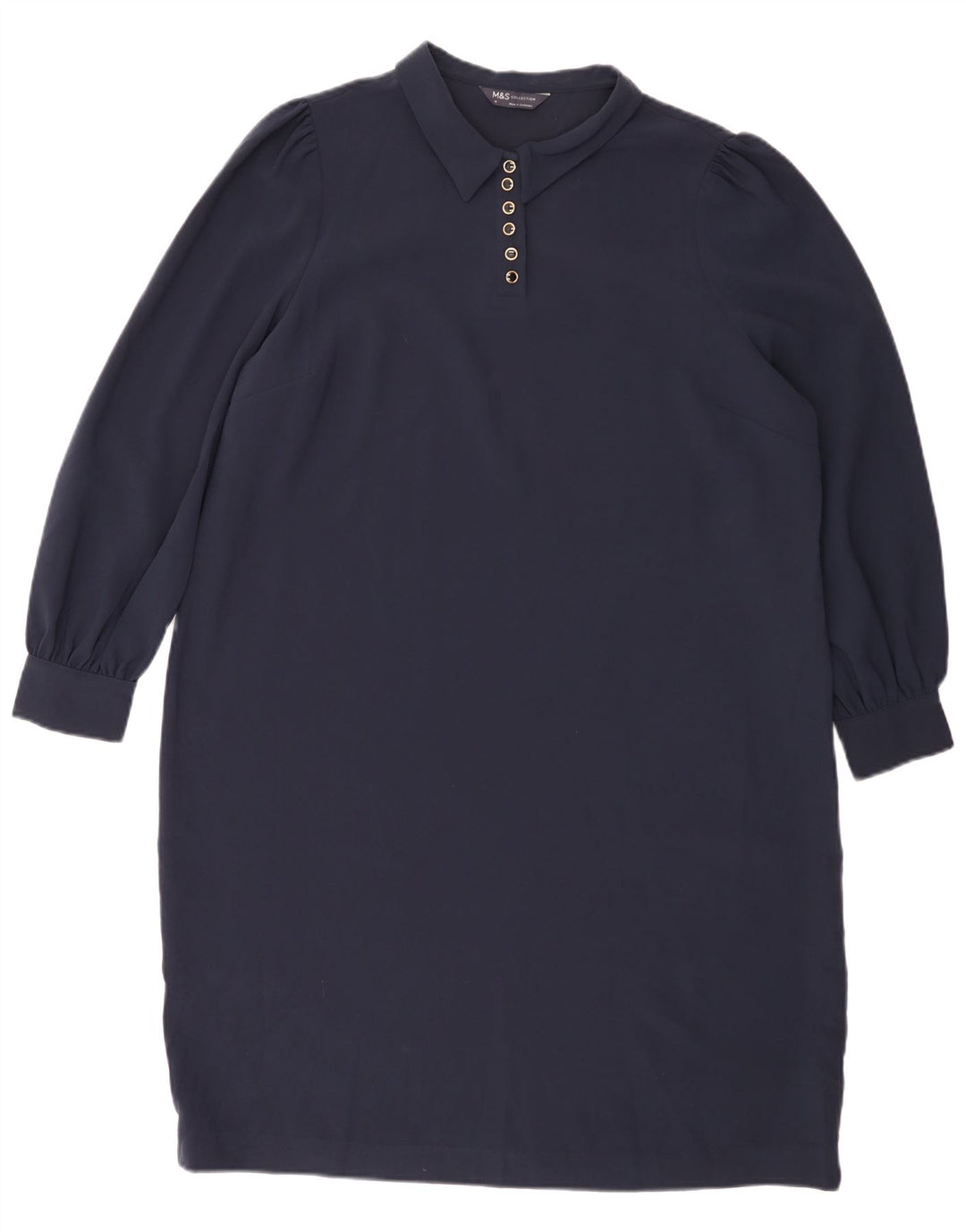 Marks & Spencer Dame Langærmet Skift Kjole UK 18 XL Navy Blue Polyester