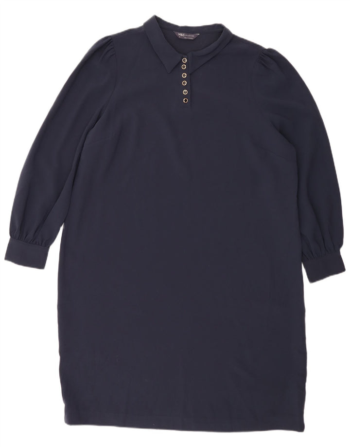 Marks & Spencer Dame Langærmet Skift Kjole UK 18 XL Navy Blue Polyester