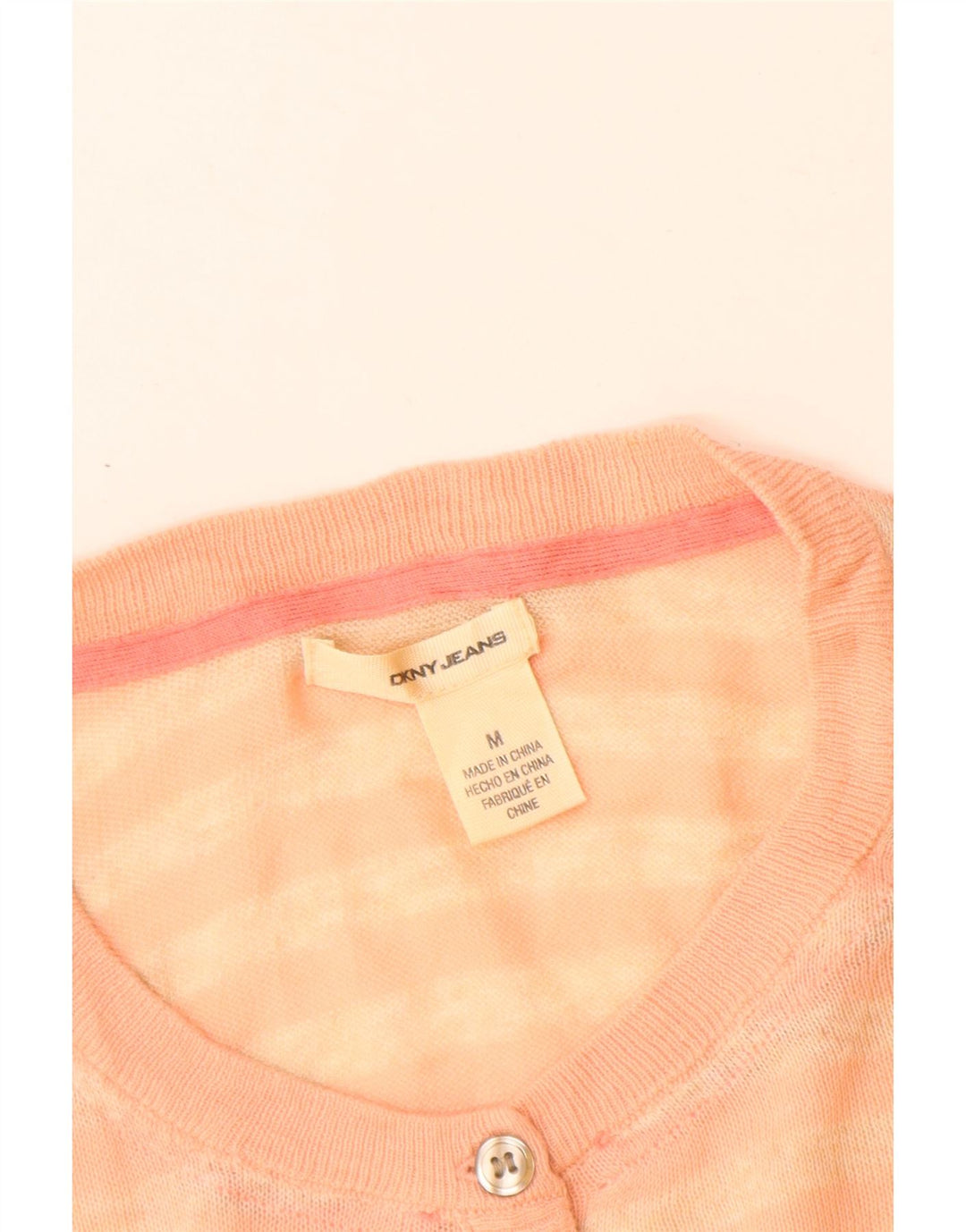 Dkny Dame Crew Neck Jumper Sweater UK 14 Medium Pink Stribet Bomuld