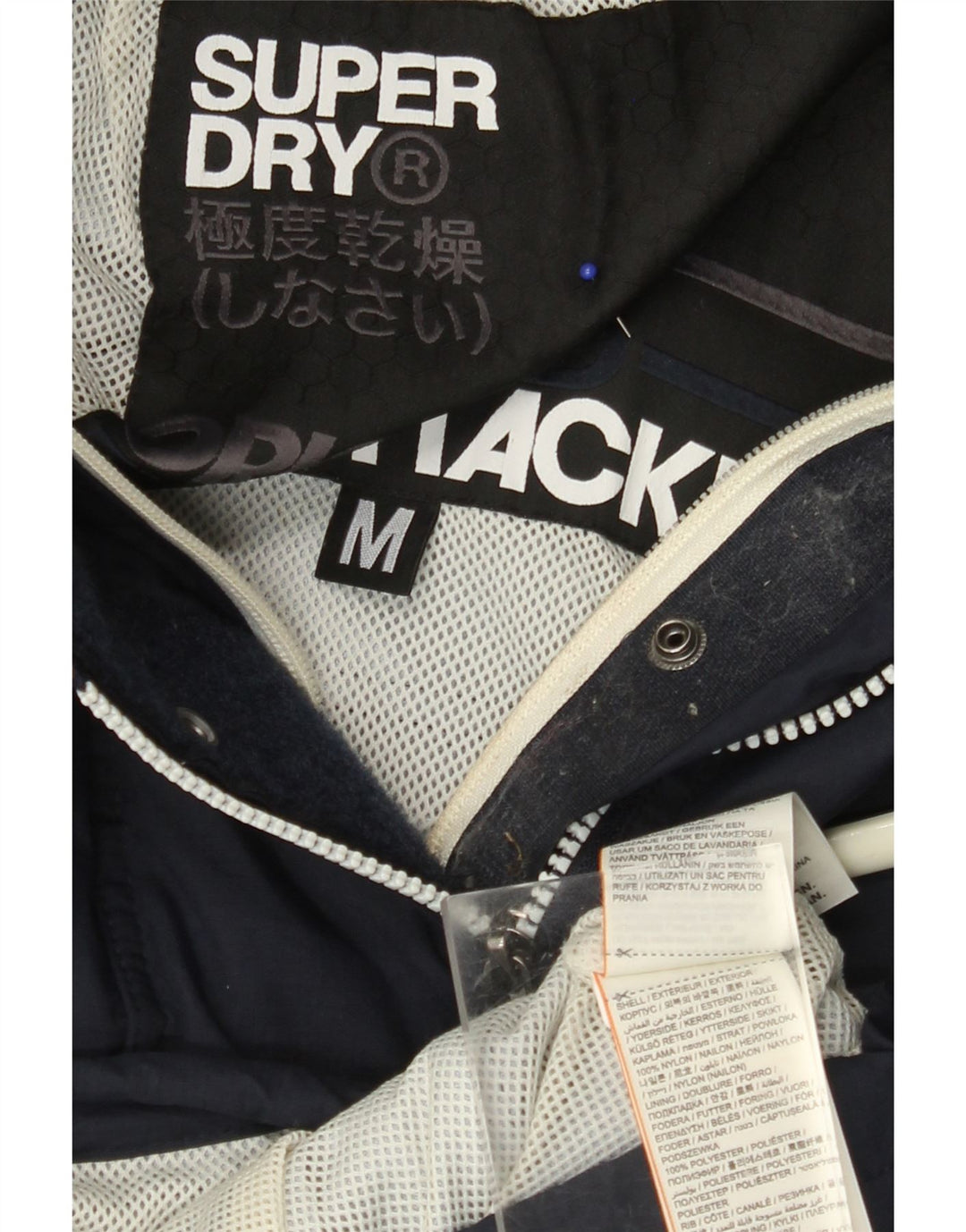 SUPERDRY Herre Grafisk Windbreaker Jacket UK 38 Medium Navy Blue Nylon