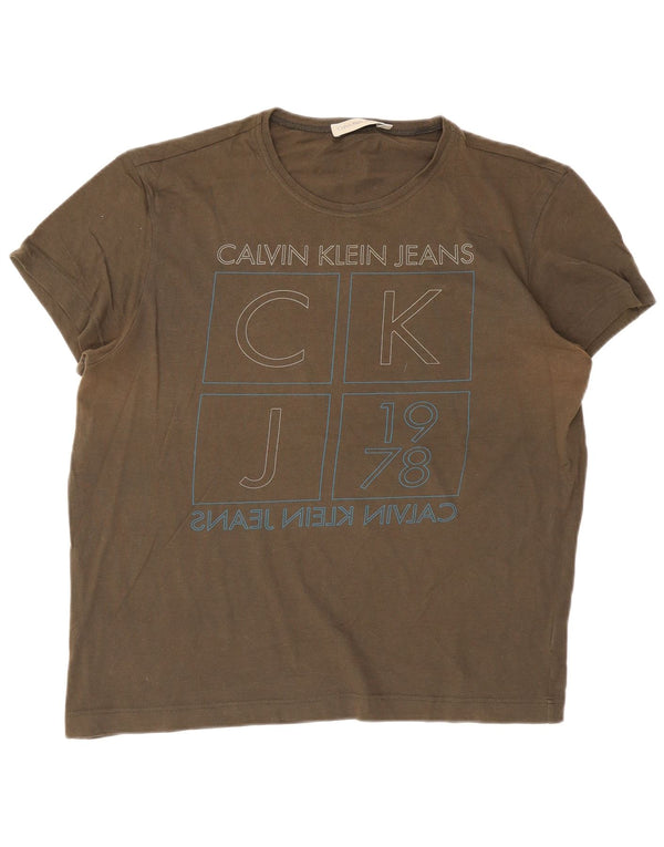 Calvin Klein Herre Grafisk T-Shirt Top 2XL Khaki