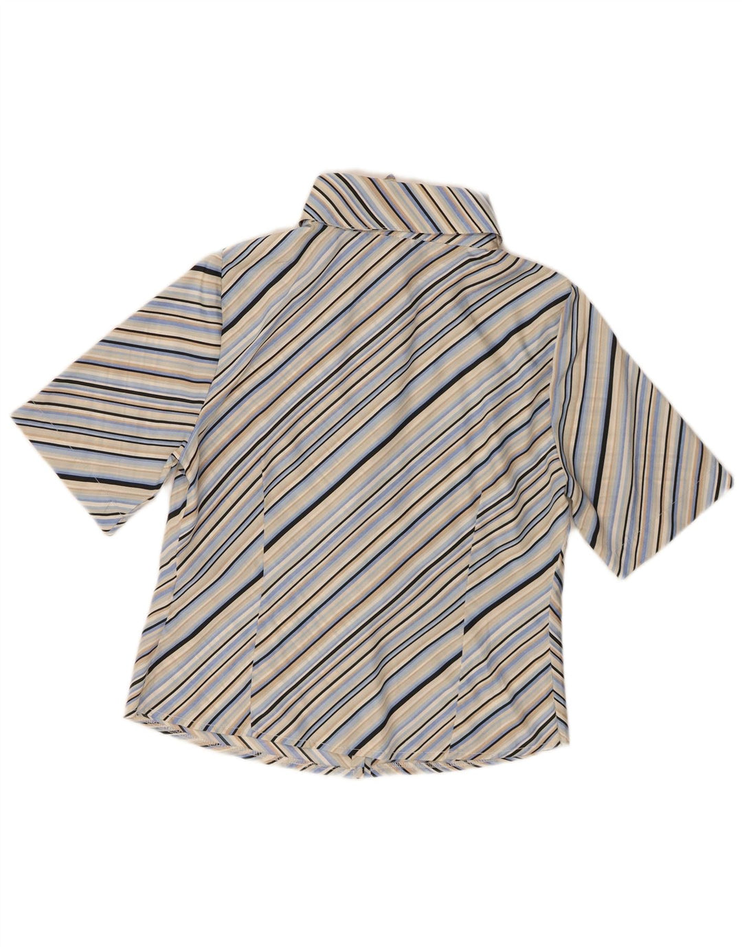 Vintage kortærmet skjorte til kvinder UK 14 Mellemblå stribet polyester