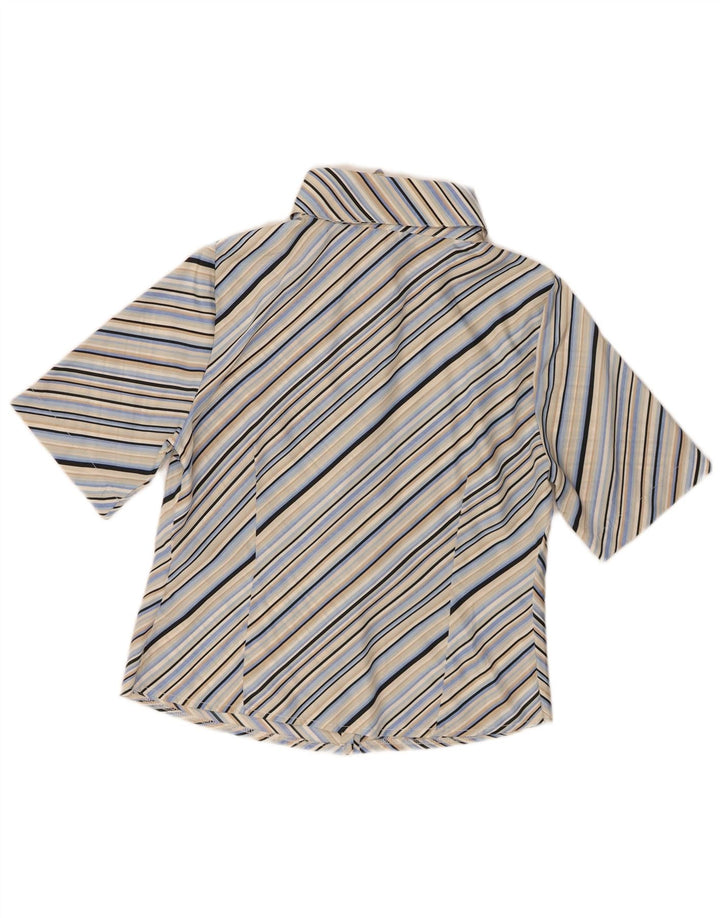 Vintage kortærmet skjorte til kvinder UK 14 Mellemblå stribet polyester