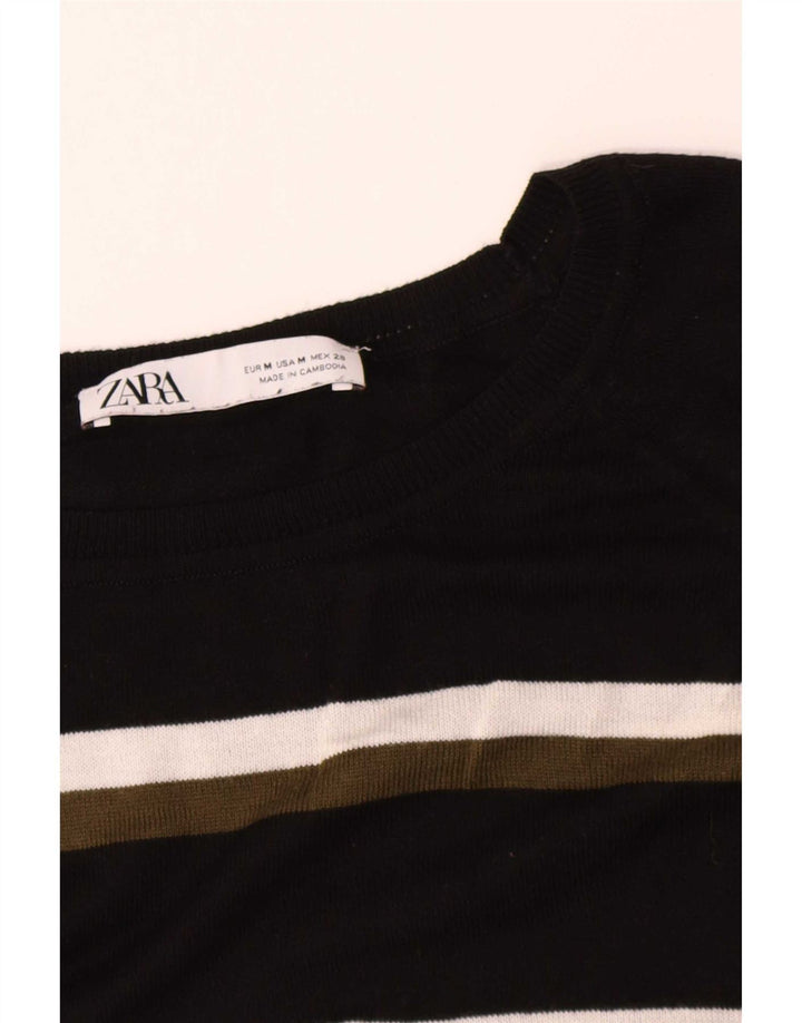 Zara Dame Boat Neck Jumper Sweater UK 14 Medium Sort Stribet