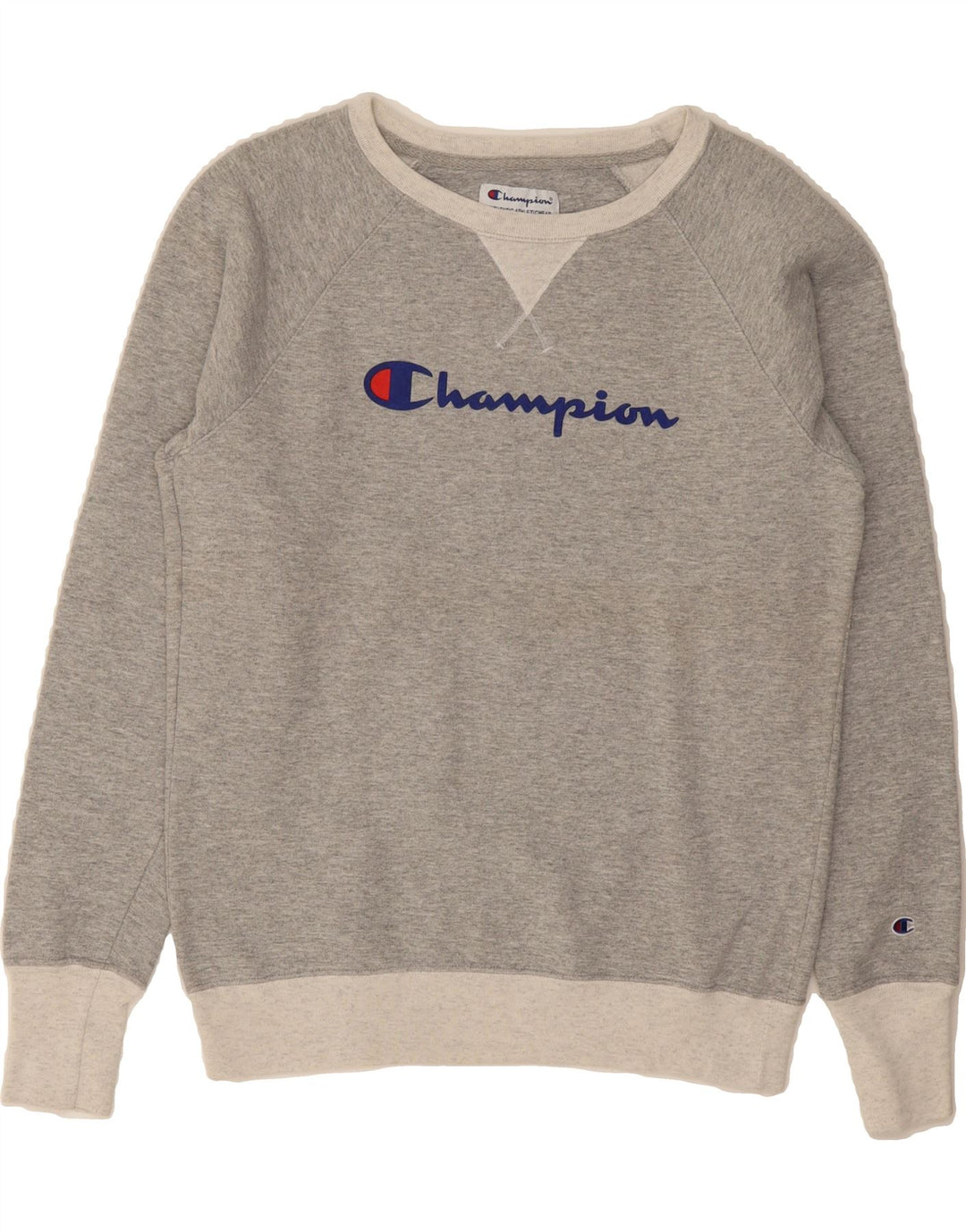 CHAMPION Womens Graphic Sweatshirt Jumper UK 10 Small Grey Polyester Vintage Champion and Second-Hand Champion from Messina Hembry 