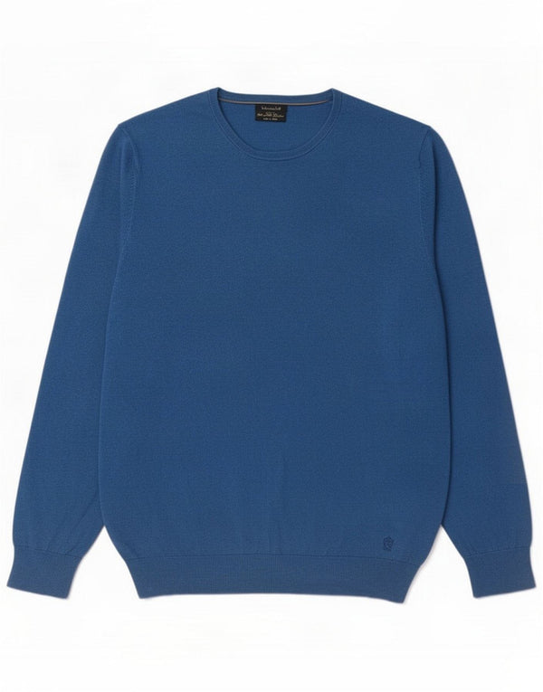 Massimo Dutti Herre Crew Neck trøje Sweater Large Blue Colourblock Bomuld