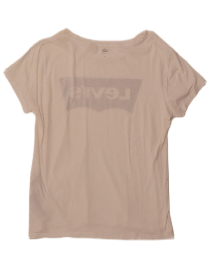 LEVI'S Grafisk T-shirt top til kvinder UK 12 Medium hvid bomuld
