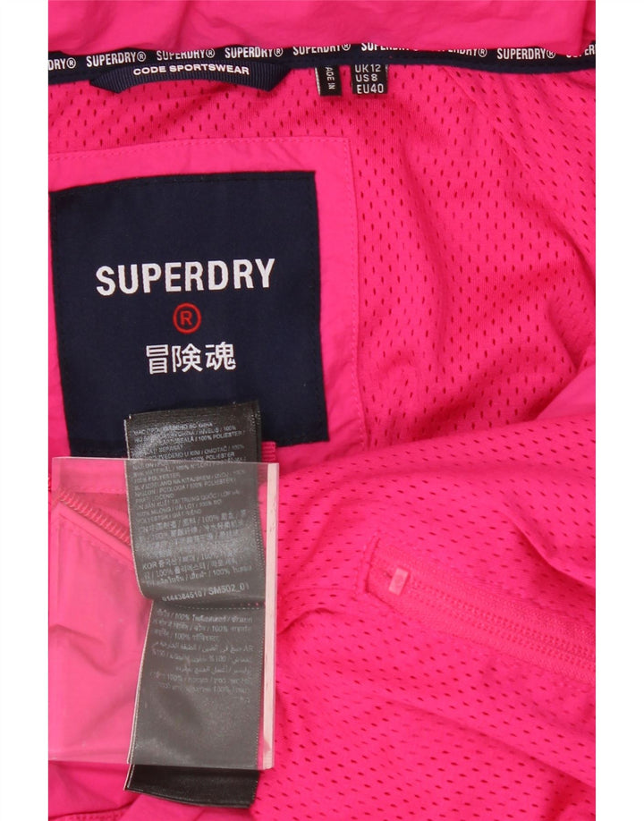 SUPERDRY Womens Graphic Hooded Anorak Jacket UK 12 Medium Pink Polyester Vintage Superdry and Second-Hand Superdry from Messina Hembry 