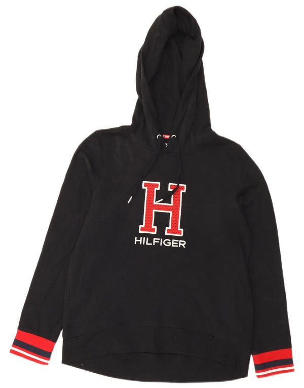 Tommy Hilfiger Grafisk hættetrøje til kvinder UK 14 Medium Sort Colourblock