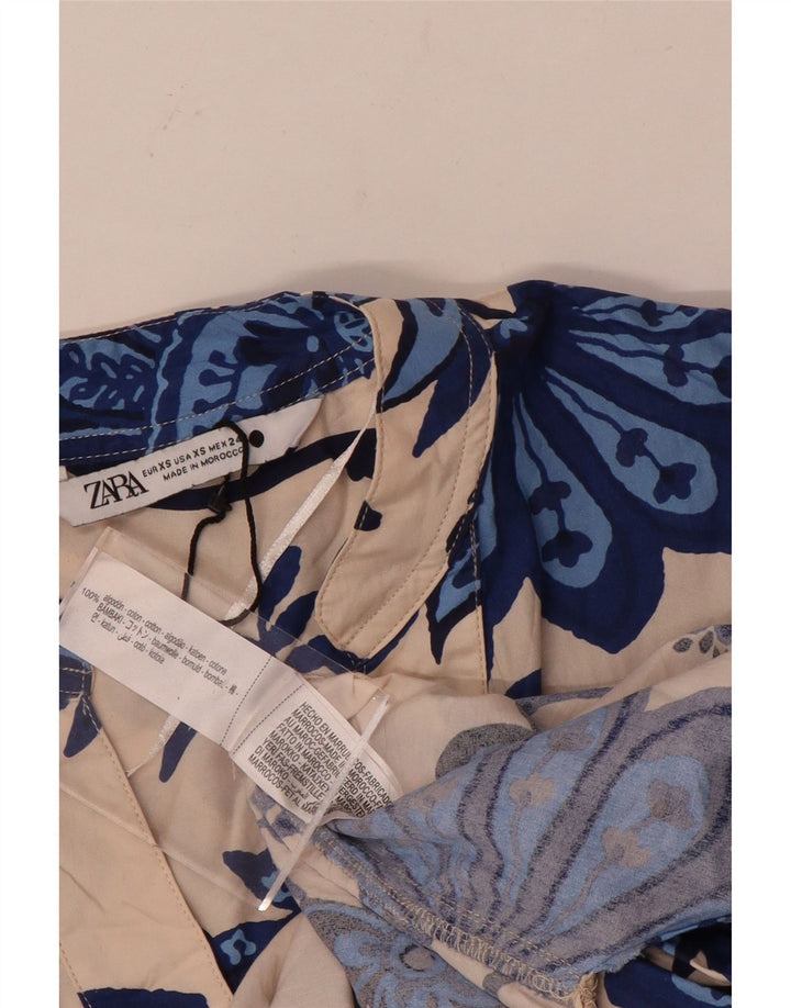 Zara Dame Oversized Pullover Shirt UK 6 XS Beige Floral Bomuld