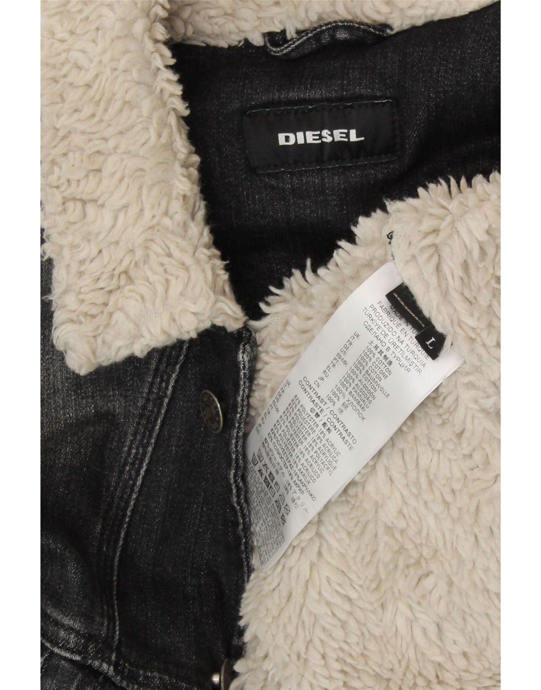 DIESEL Herre Denim Sherpa Jacket UK 40 Stor Grå Bomuld