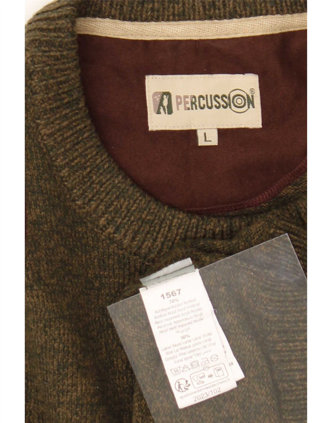 Percussion Herre Crew Neck Jumper Sweater Stor Khaki Colourblock Akryl