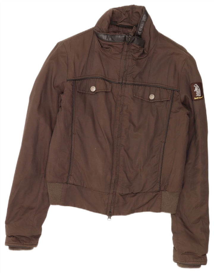 Refrigue Womens Crop Bomber Jacket UK 12 Medium Brown Bomuld